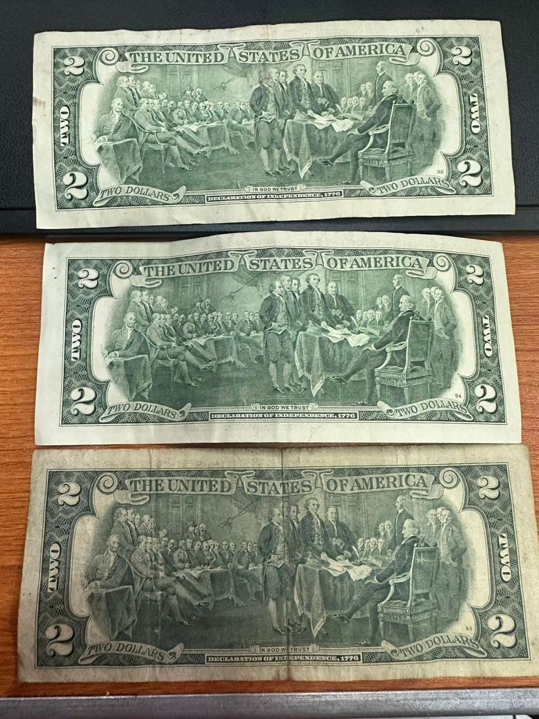 3 billete de 2 dolar