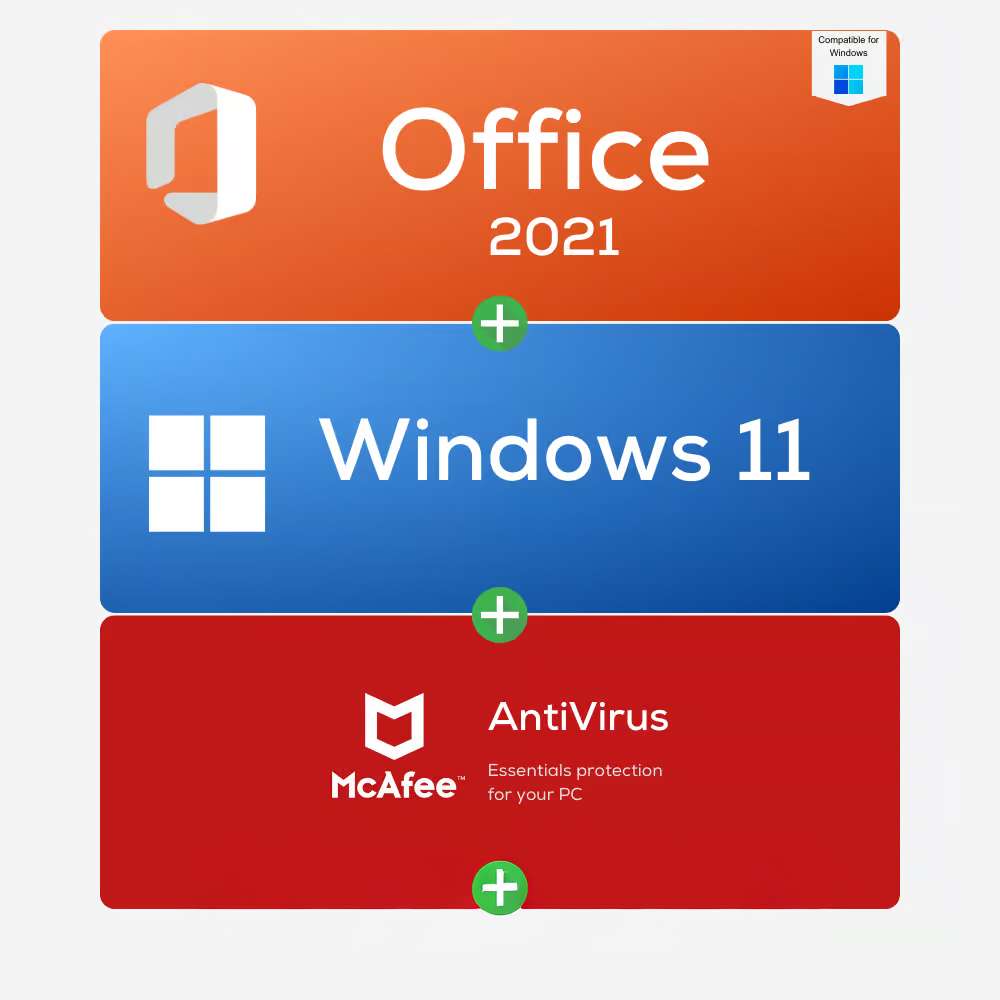 Office 2021 + Windows 11 Home + McAfee (Bundle 3 en 1)